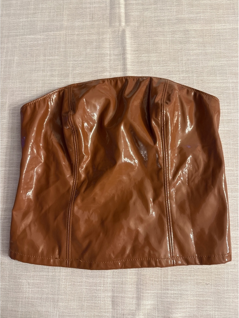 Anthropologie Brown Faux Leather Strapless Crop Top Size S
